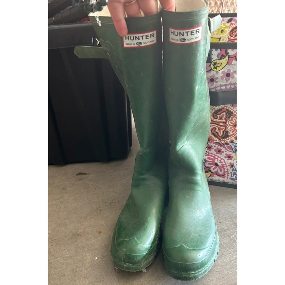 Hunter Vtg Original Tall Rain Boots Green Rubber Wellies Sz 11 Made in Scotland - Picture 9 of 12